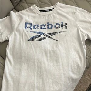 Reebok Men's White T-Shirt with Blue Logo